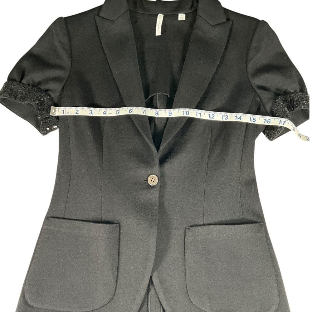 ISLI Black Sequin Sleeve Short-Sleeve Blazer Size 8 (100% Wool Blend) Vintage - Picture 5 of 13